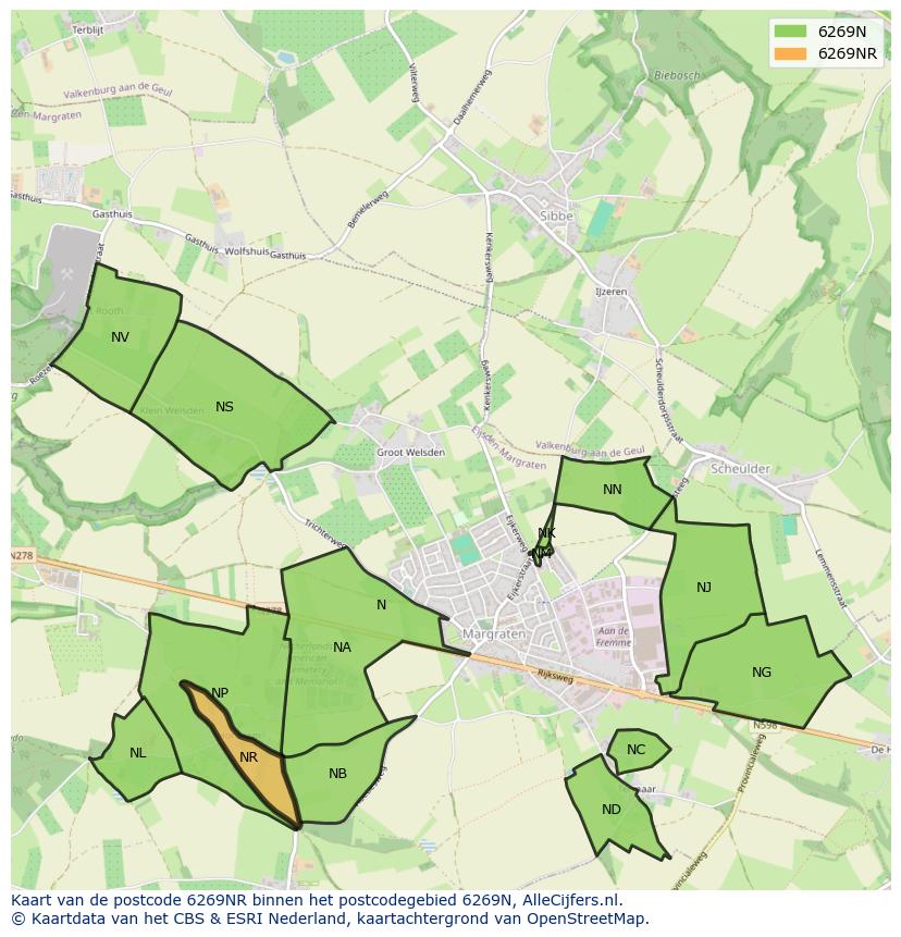 Afbeelding van het postcodegebied 6269 NR op de kaart.