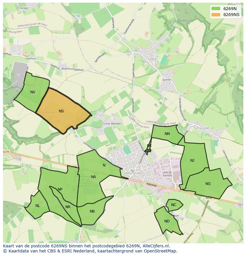 Afbeelding van het postcodegebied 6269 NS op de kaart.