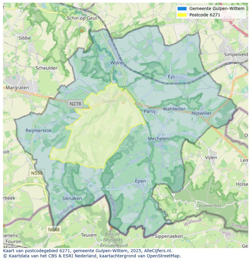 Afbeelding van het postcodegebied 6271 op de kaart.
