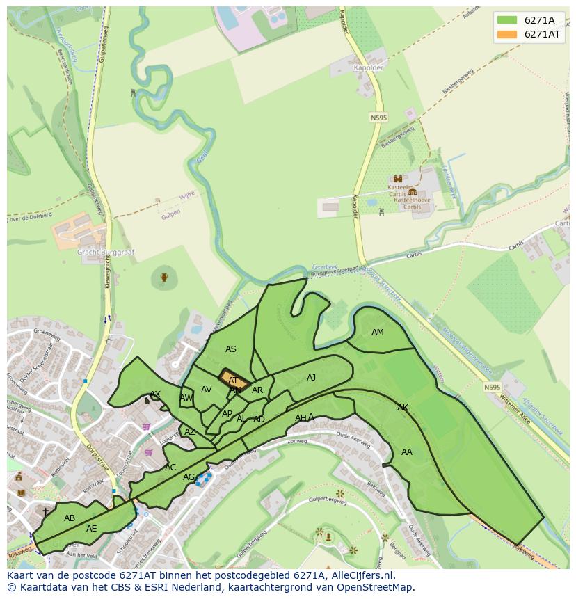Afbeelding van het postcodegebied 6271 AT op de kaart.