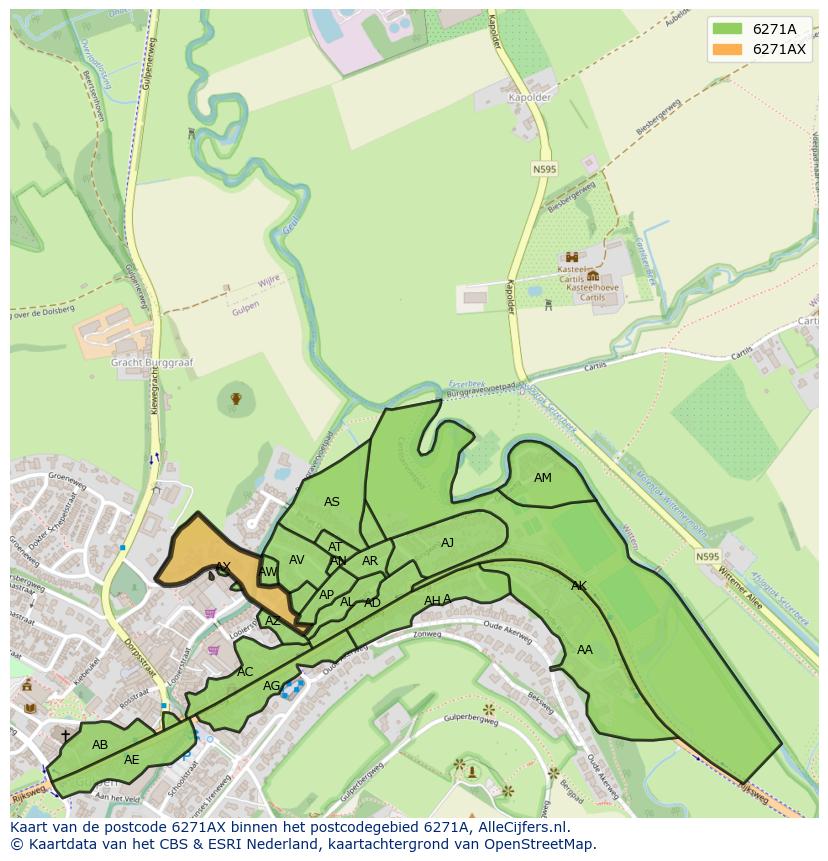 Afbeelding van het postcodegebied 6271 AX op de kaart.