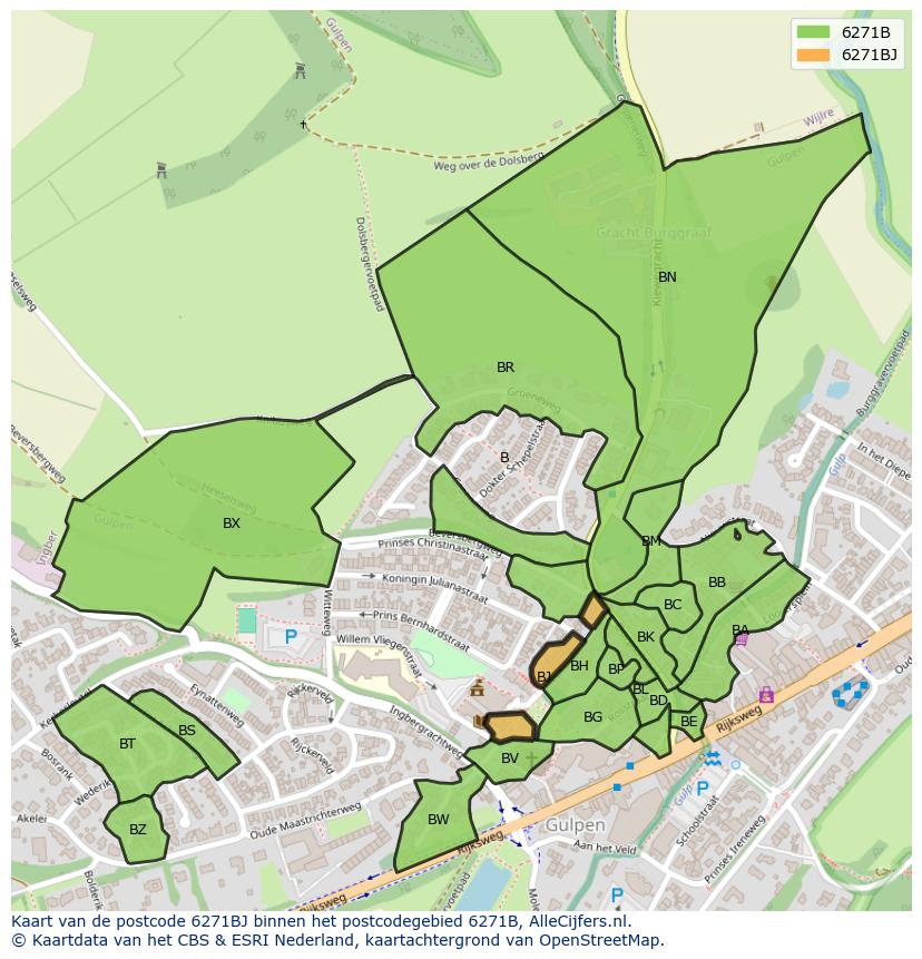 Afbeelding van het postcodegebied 6271 BJ op de kaart.