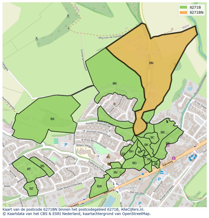 Afbeelding van het postcodegebied 6271 BN op de kaart.