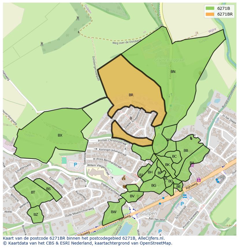 Afbeelding van het postcodegebied 6271 BR op de kaart.