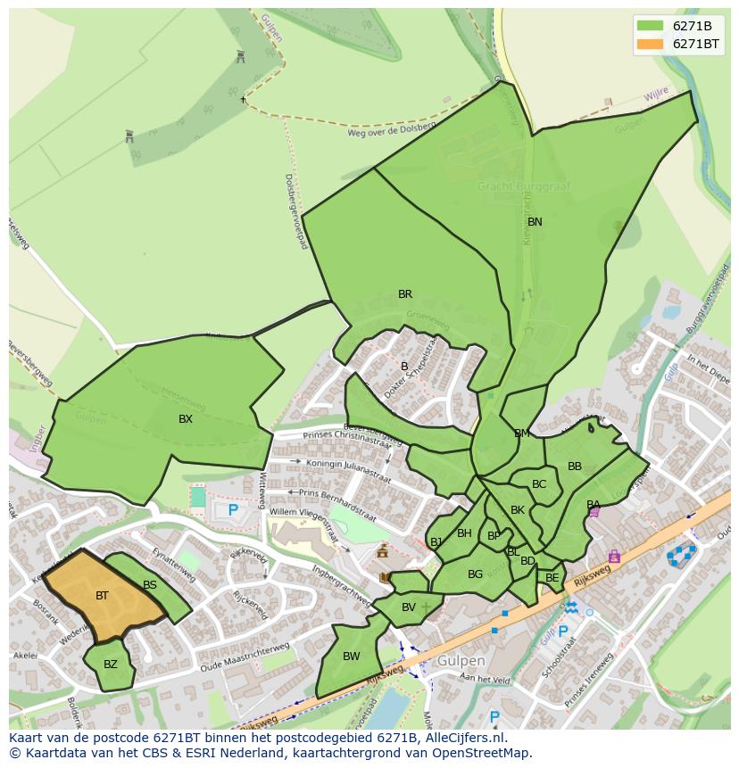Afbeelding van het postcodegebied 6271 BT op de kaart.