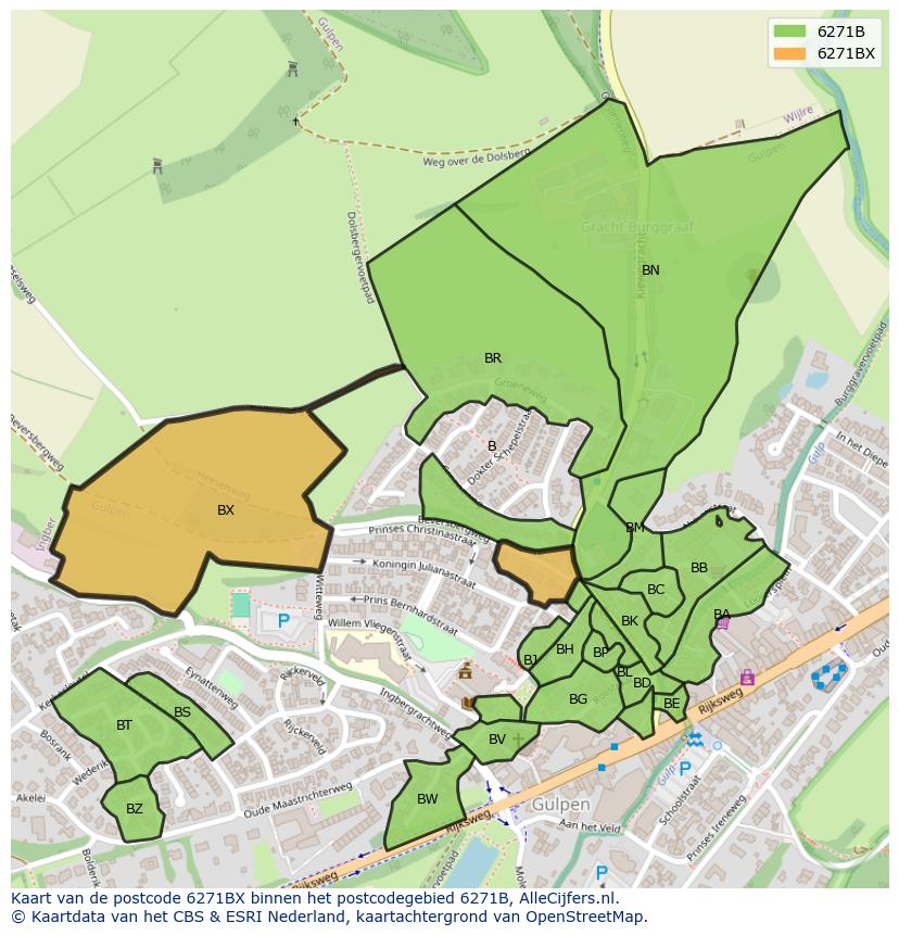 Afbeelding van het postcodegebied 6271 BX op de kaart.
