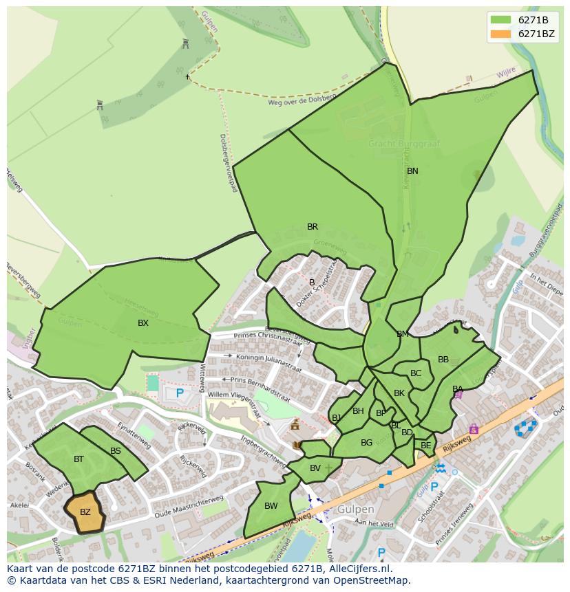 Afbeelding van het postcodegebied 6271 BZ op de kaart.