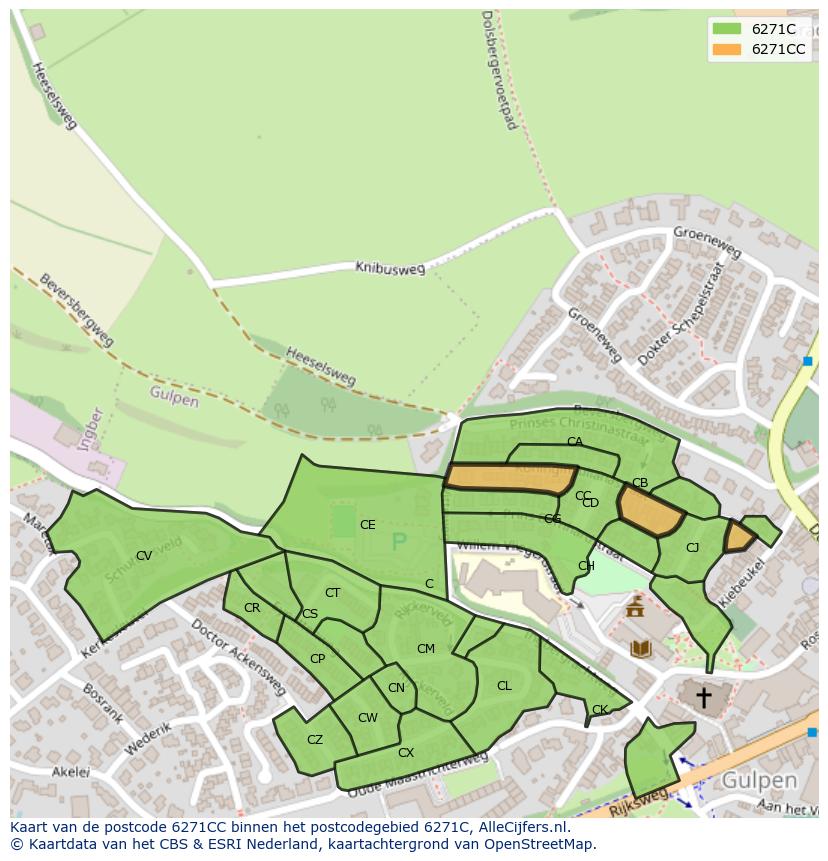 Afbeelding van het postcodegebied 6271 CC op de kaart.