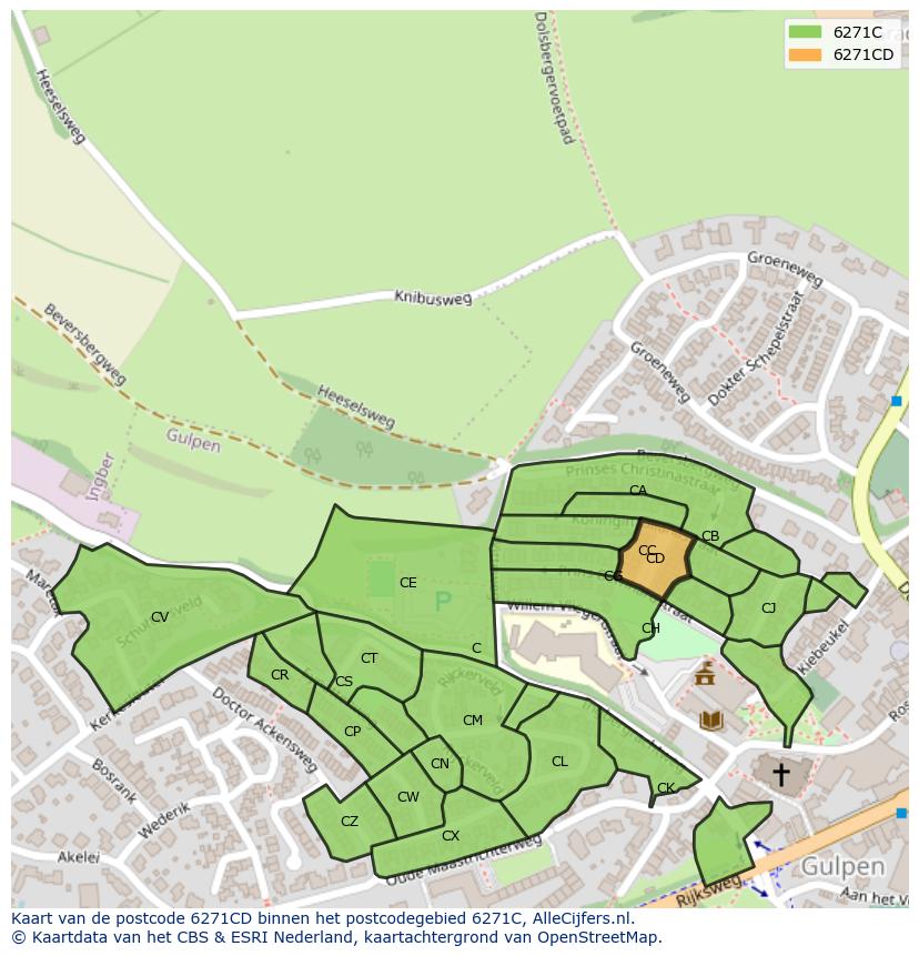 Afbeelding van het postcodegebied 6271 CD op de kaart.