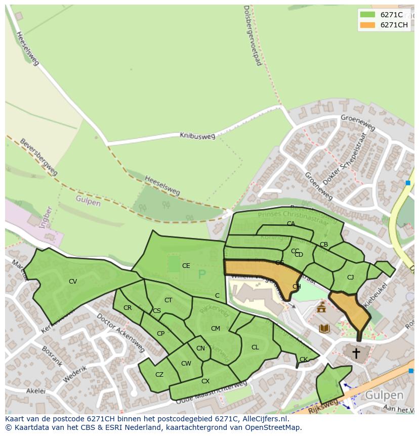 Afbeelding van het postcodegebied 6271 CH op de kaart.