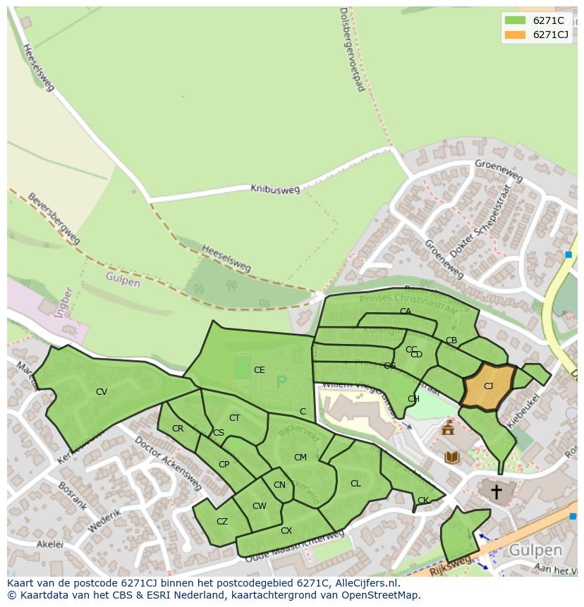 Afbeelding van het postcodegebied 6271 CJ op de kaart.