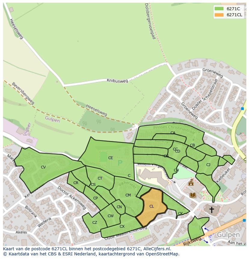 Afbeelding van het postcodegebied 6271 CL op de kaart.