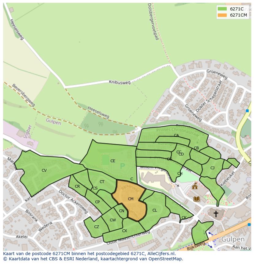 Afbeelding van het postcodegebied 6271 CM op de kaart.