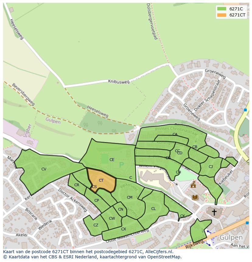 Afbeelding van het postcodegebied 6271 CT op de kaart.