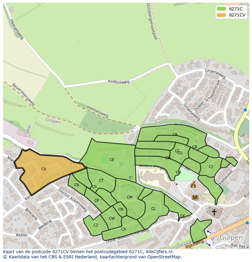 Afbeelding van het postcodegebied 6271 CV op de kaart.