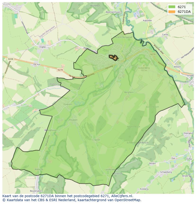 Afbeelding van het postcodegebied 6271 DA op de kaart.