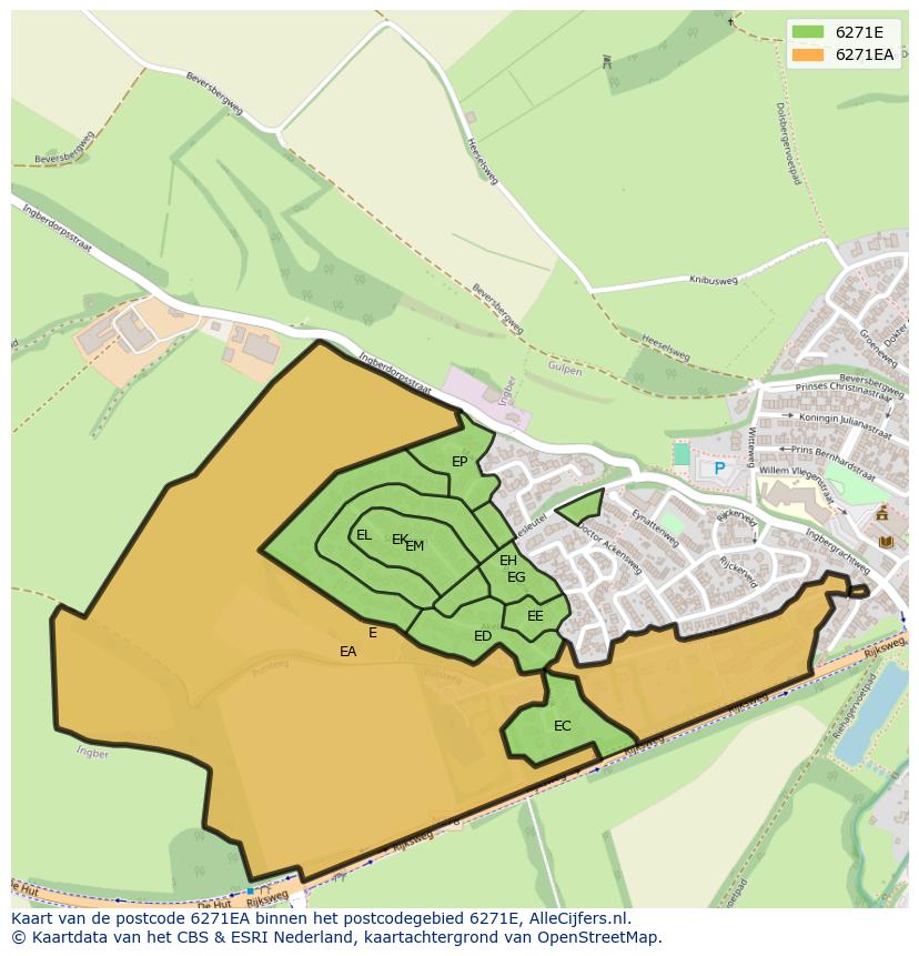 Afbeelding van het postcodegebied 6271 EA op de kaart.