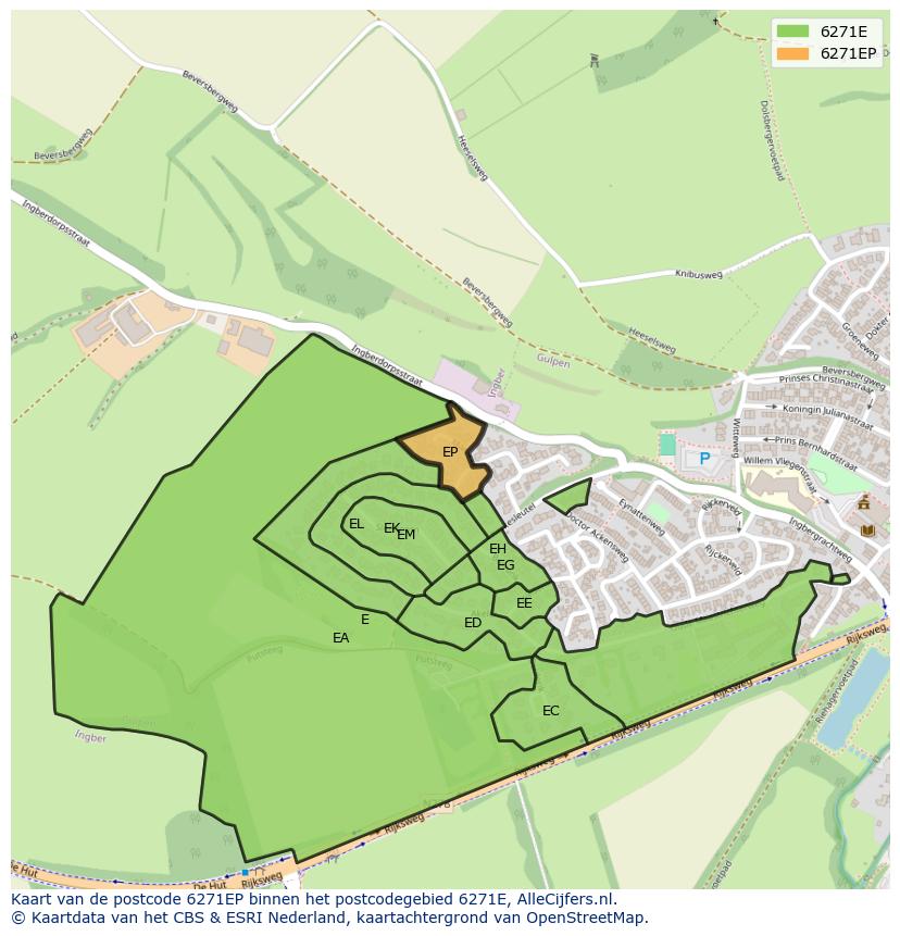 Afbeelding van het postcodegebied 6271 EP op de kaart.
