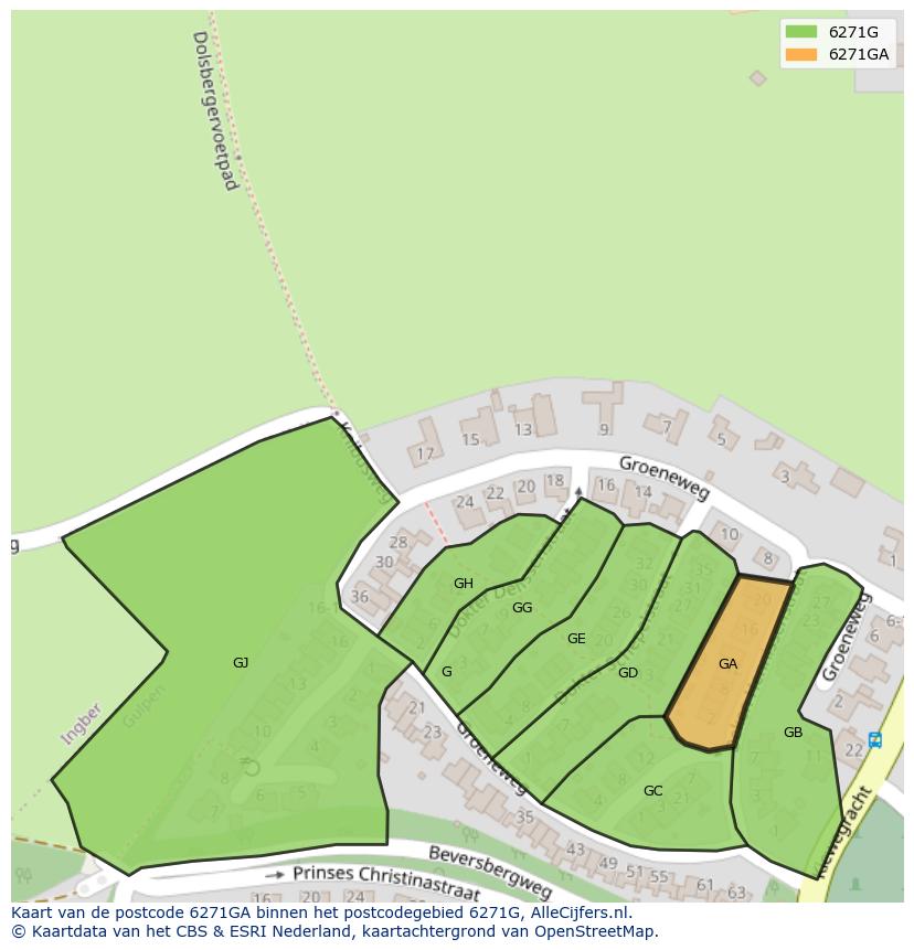 Afbeelding van het postcodegebied 6271 GA op de kaart.