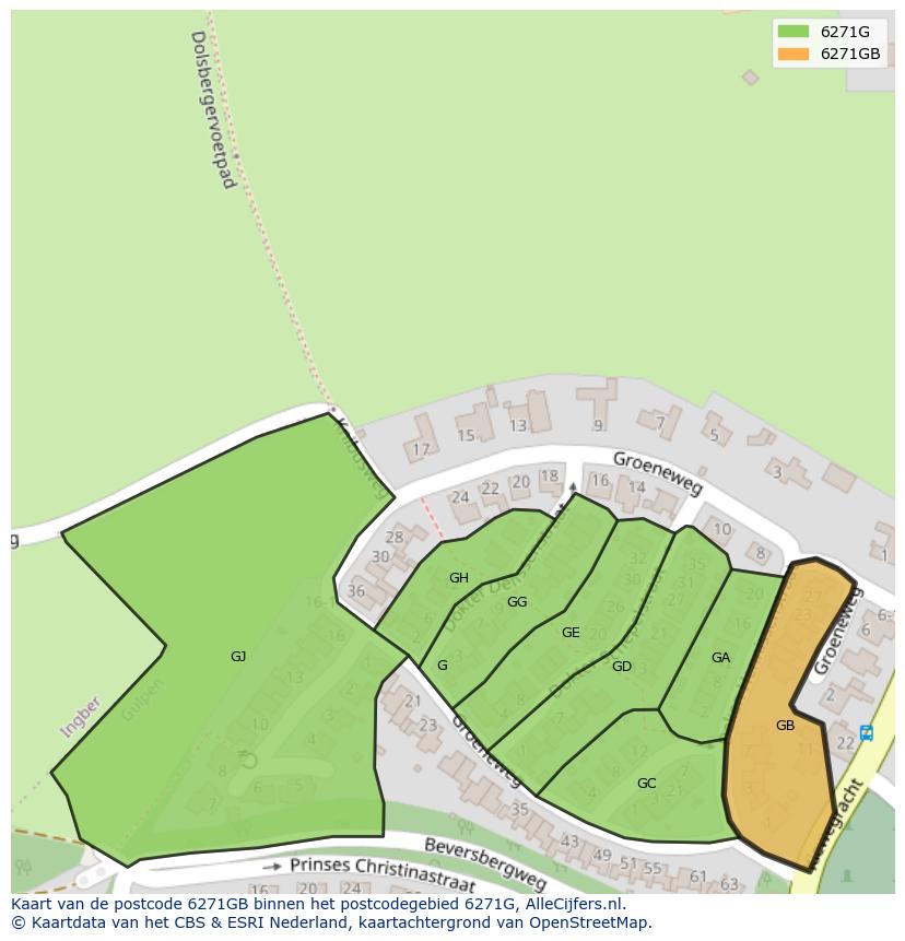 Afbeelding van het postcodegebied 6271 GB op de kaart.