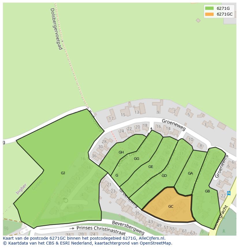 Afbeelding van het postcodegebied 6271 GC op de kaart.