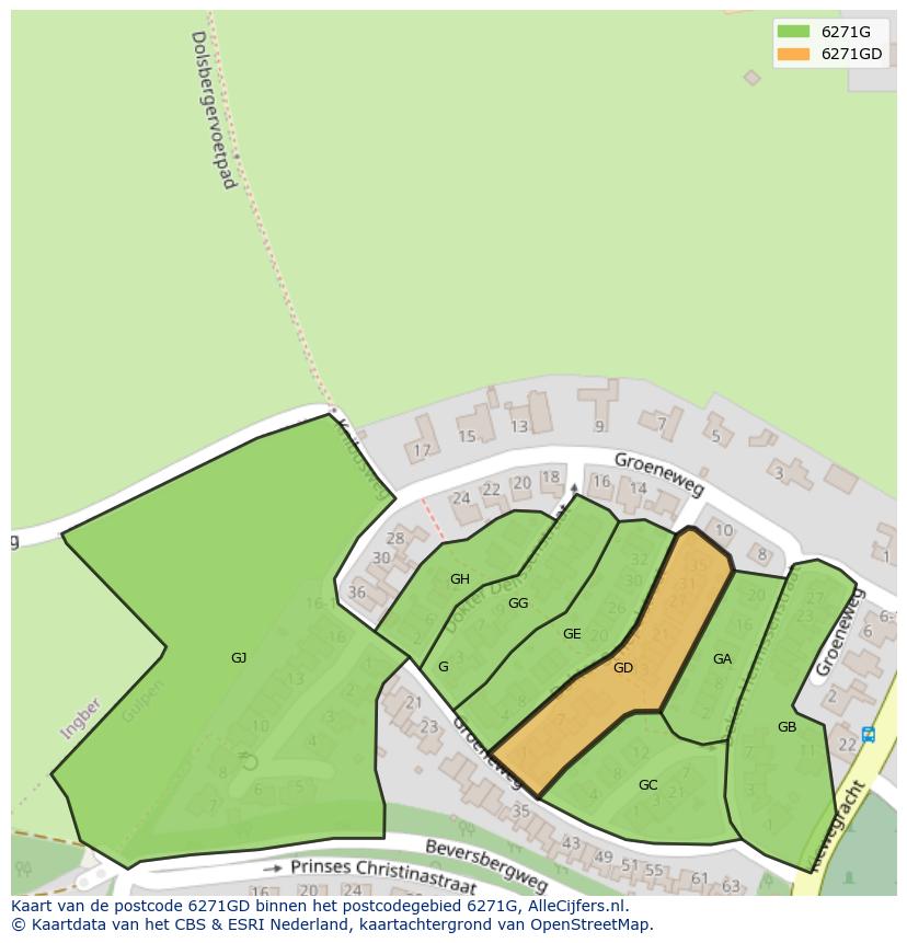 Afbeelding van het postcodegebied 6271 GD op de kaart.