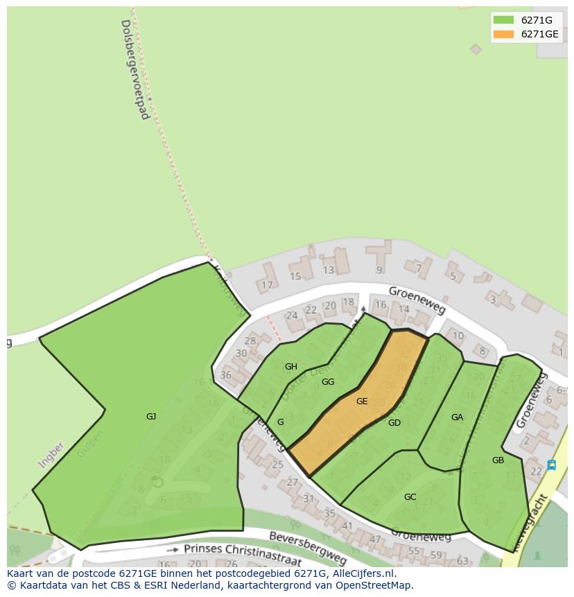 Afbeelding van het postcodegebied 6271 GE op de kaart.
