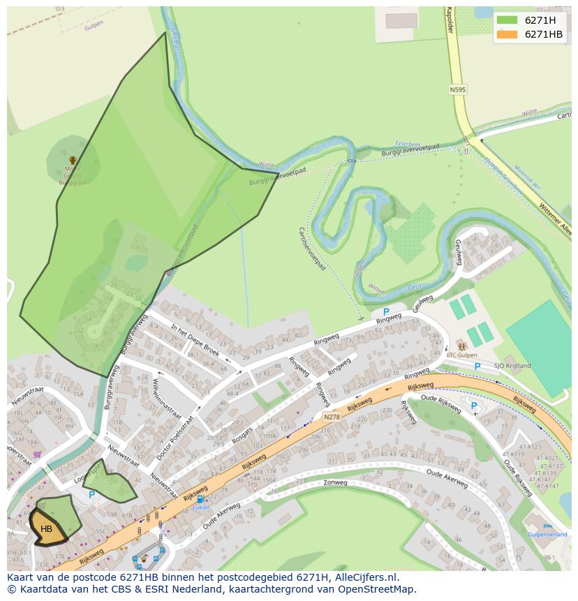 Afbeelding van het postcodegebied 6271 HB op de kaart.
