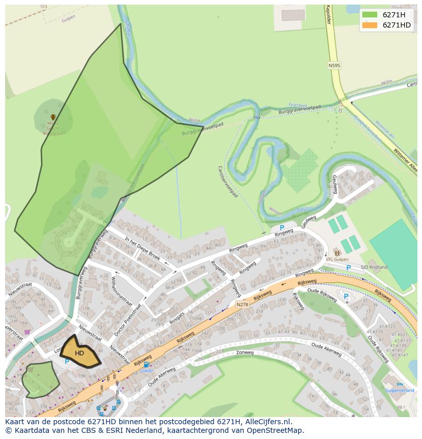 Afbeelding van het postcodegebied 6271 HD op de kaart.