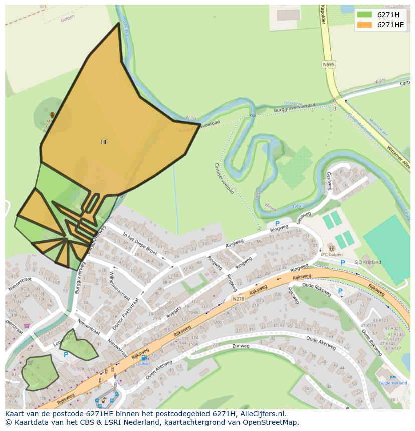 Afbeelding van het postcodegebied 6271 HE op de kaart.