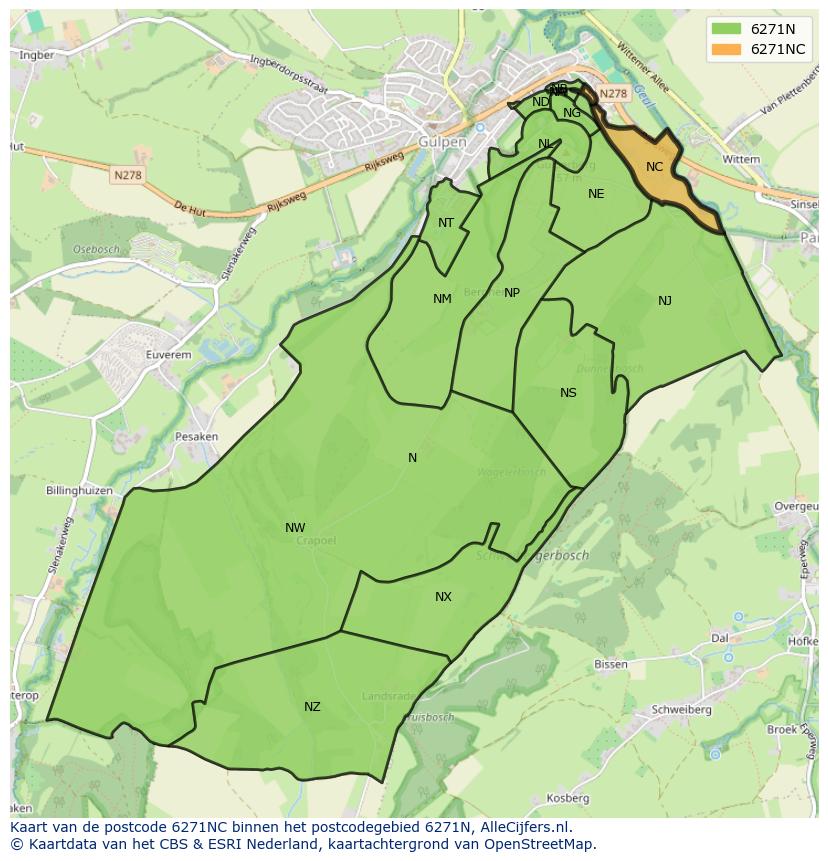 Afbeelding van het postcodegebied 6271 NC op de kaart.