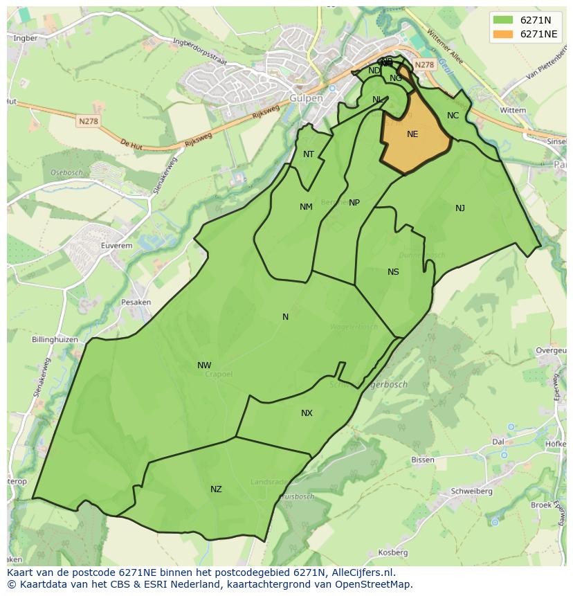 Afbeelding van het postcodegebied 6271 NE op de kaart.