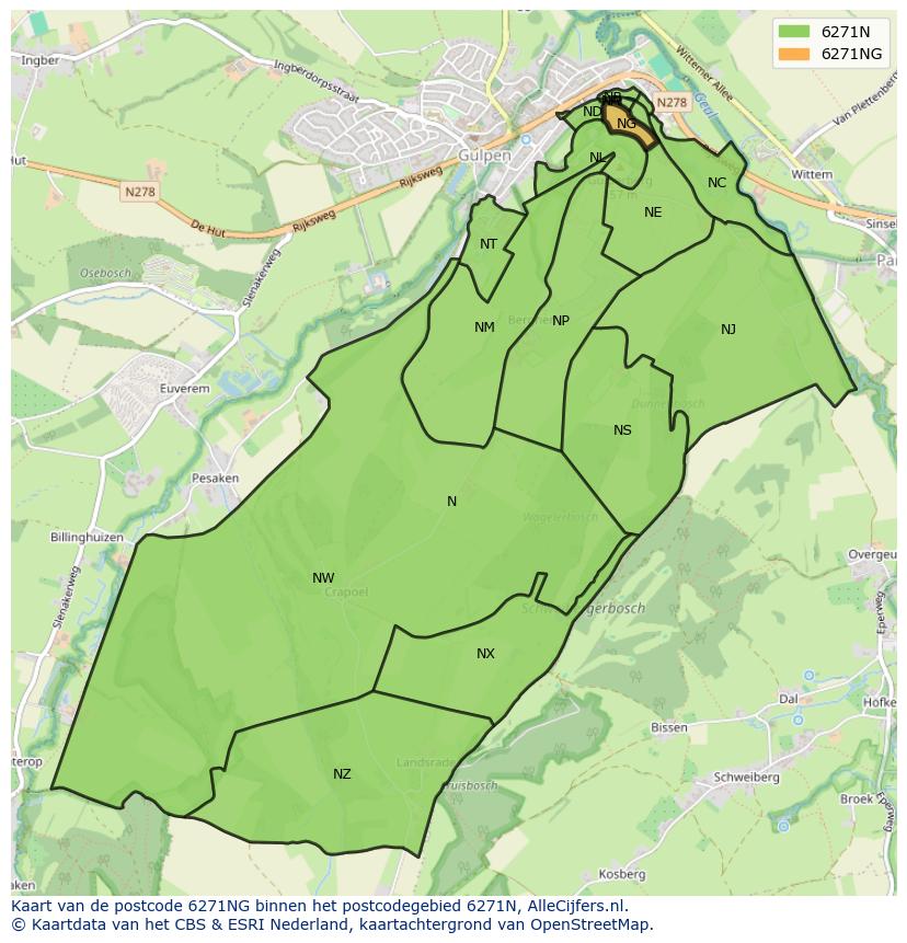Afbeelding van het postcodegebied 6271 NG op de kaart.