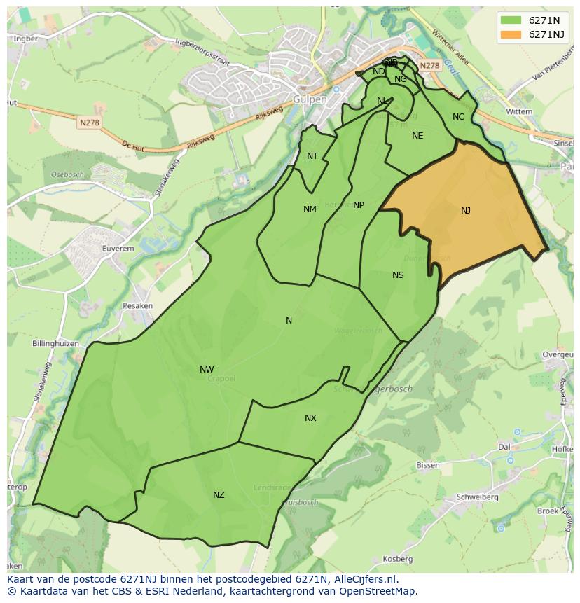 Afbeelding van het postcodegebied 6271 NJ op de kaart.