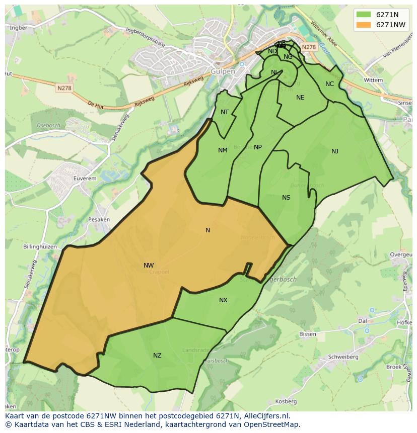 Afbeelding van het postcodegebied 6271 NW op de kaart.