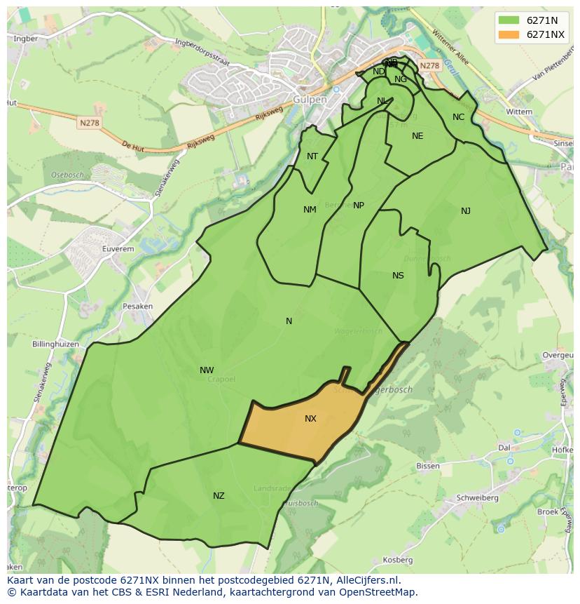 Afbeelding van het postcodegebied 6271 NX op de kaart.