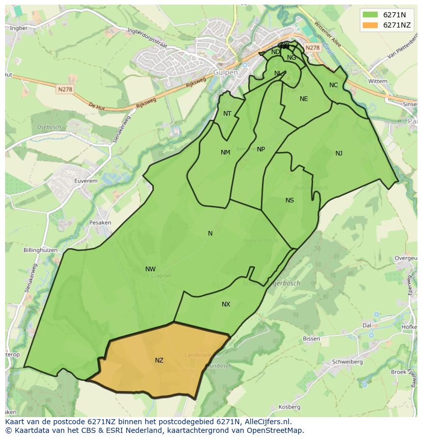 Afbeelding van het postcodegebied 6271 NZ op de kaart.