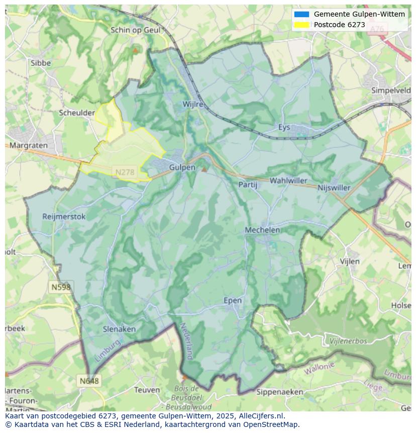 Afbeelding van het postcodegebied 6273 op de kaart.