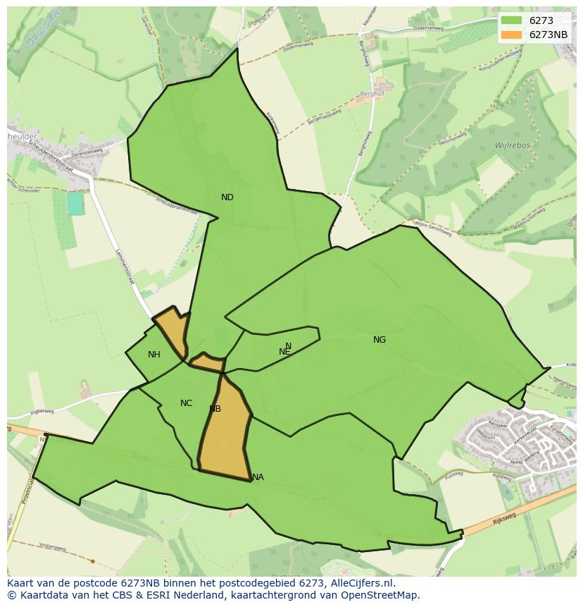 Afbeelding van het postcodegebied 6273 NB op de kaart.