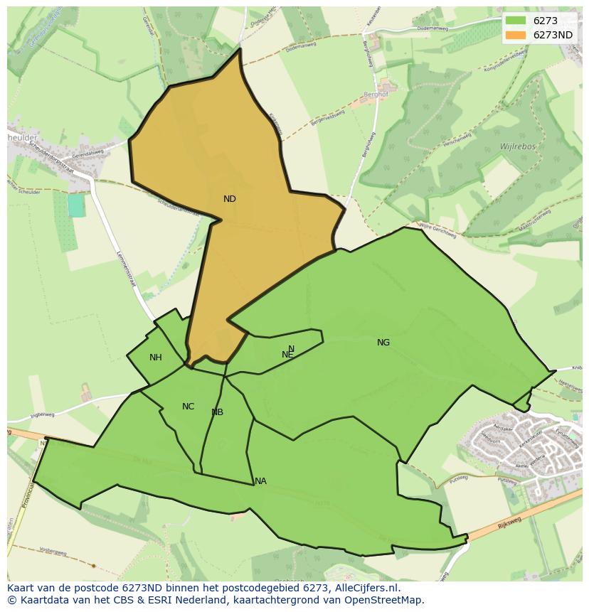 Afbeelding van het postcodegebied 6273 ND op de kaart.