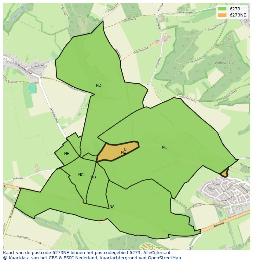 Afbeelding van het postcodegebied 6273 NE op de kaart.