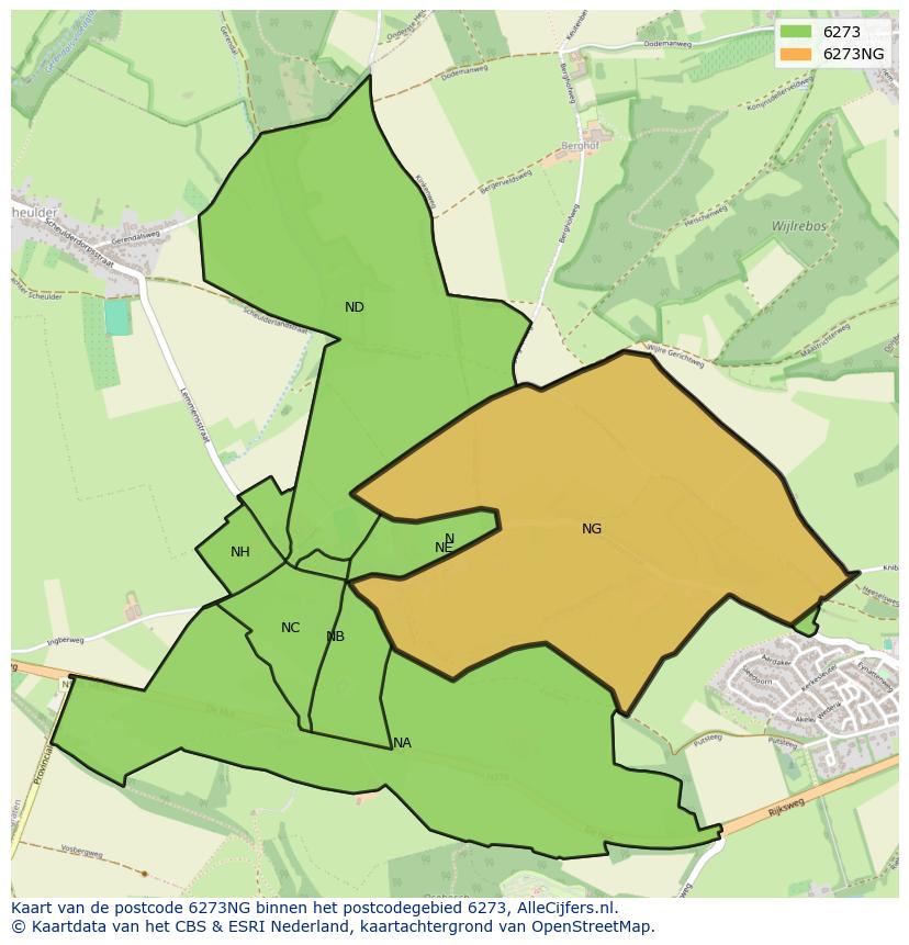 Afbeelding van het postcodegebied 6273 NG op de kaart.