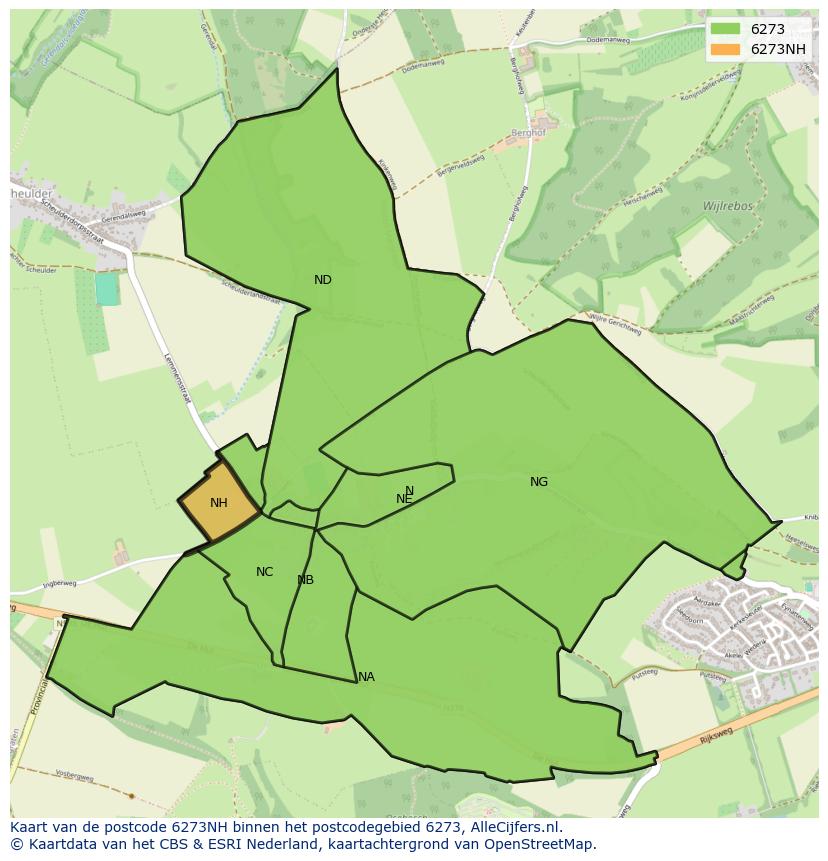 Afbeelding van het postcodegebied 6273 NH op de kaart.