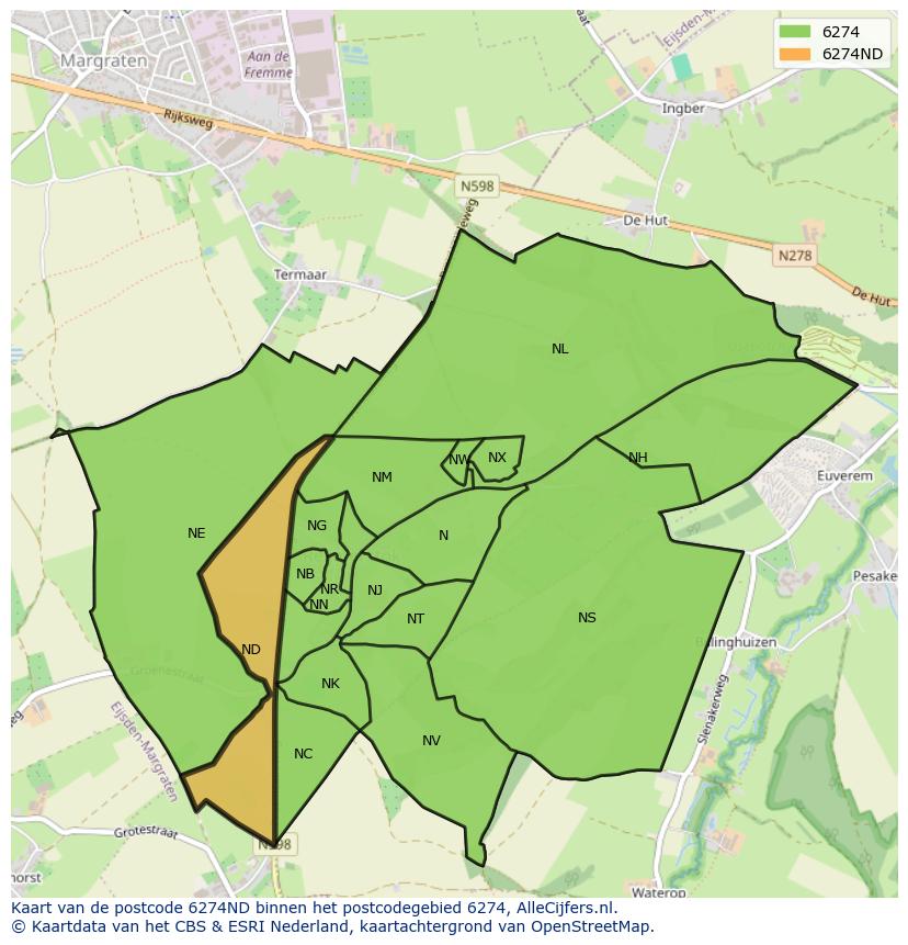 Afbeelding van het postcodegebied 6274 ND op de kaart.