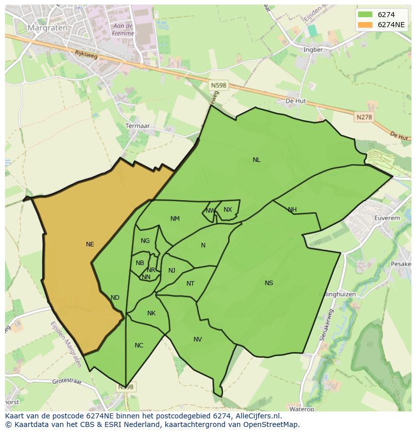 Afbeelding van het postcodegebied 6274 NE op de kaart.