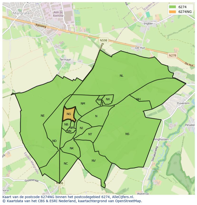Afbeelding van het postcodegebied 6274 NG op de kaart.