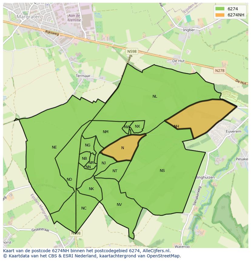 Afbeelding van het postcodegebied 6274 NH op de kaart.