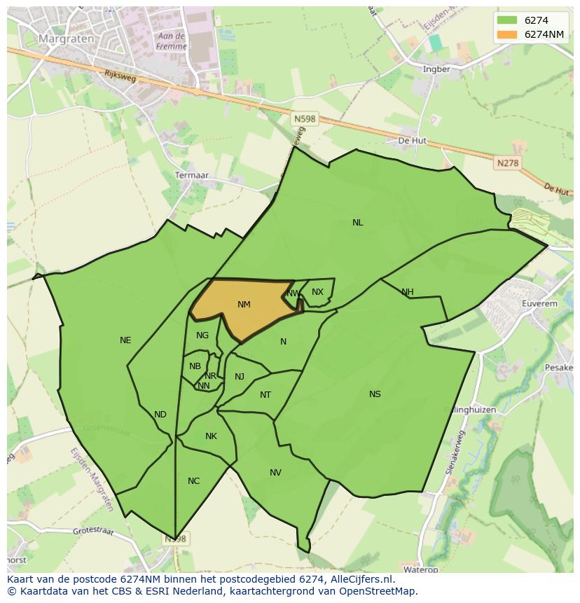 Afbeelding van het postcodegebied 6274 NM op de kaart.