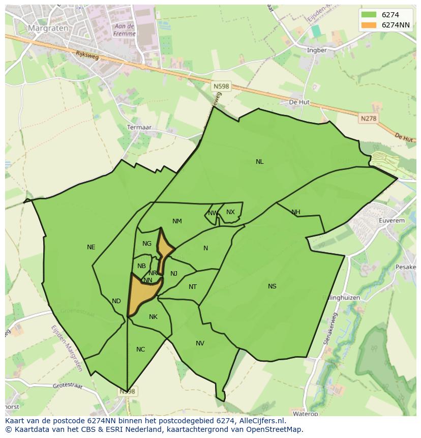 Afbeelding van het postcodegebied 6274 NN op de kaart.