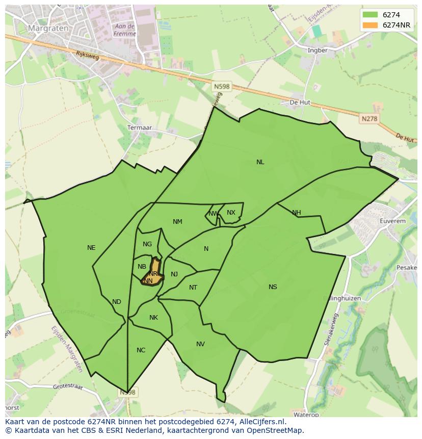 Afbeelding van het postcodegebied 6274 NR op de kaart.